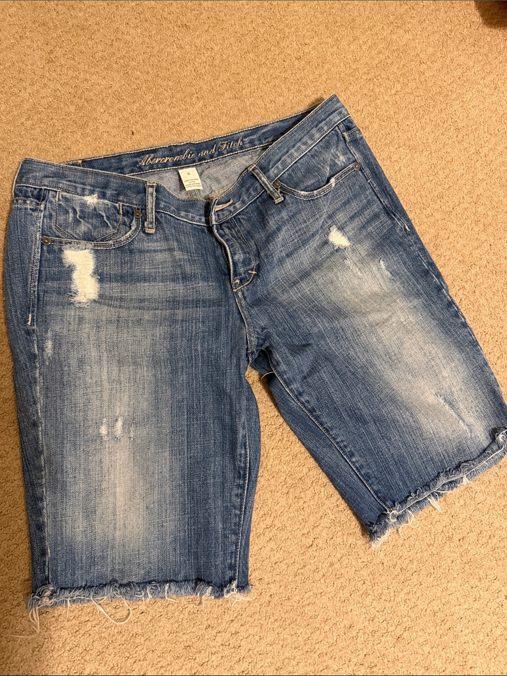 Abercrombie & Fitch Distressed Blue Denim Jean Shorts